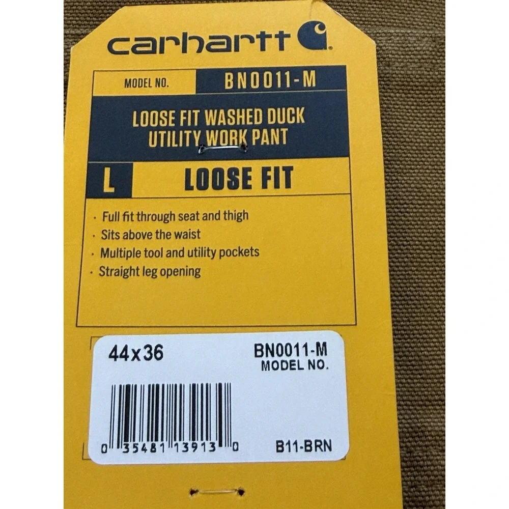 Carhartt Men's BN0011-M Khaki Loose Fit Size 44x36 Washed Duck Utility NWT